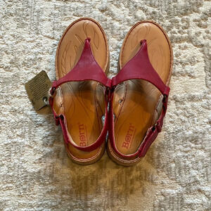 Born Red Leather Sandals Women’s Size 6M New With Tags Velcro Strap